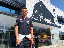 Albon poses in Red Bull attire ahead of the Belgian GP