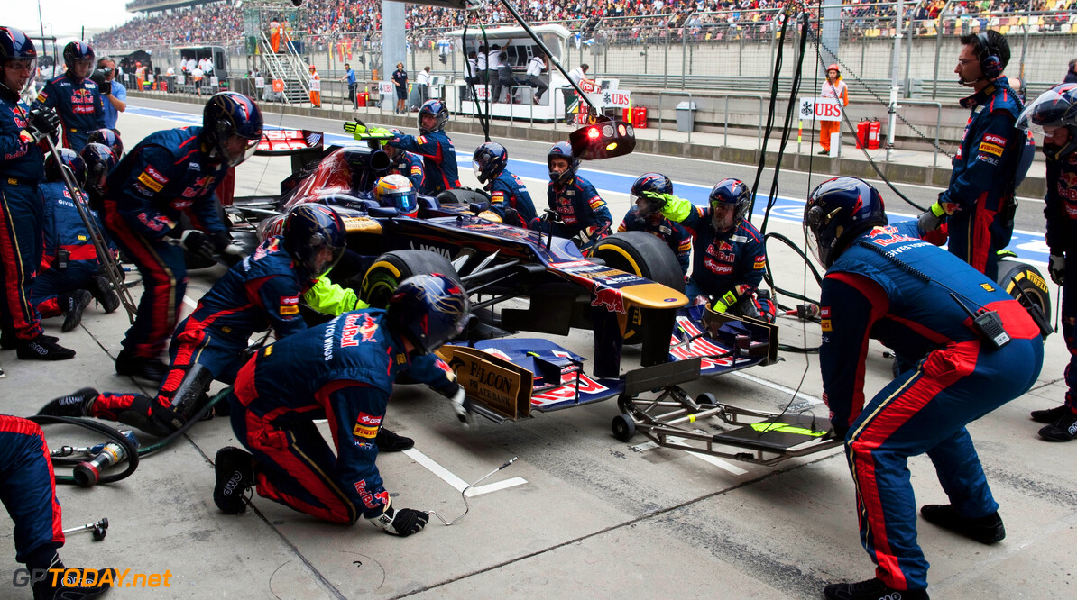 141015620KR160_F1_Grand_Pri
SHANGHAI, CHINA - APRIL 15:  In this sequence of frames Jean-Eric Vergne of France and Scuderia Toro Rosso stops for a pitstop during the Chinese Formula One Grand Prix at the Shanghai International Circuit on April 15, 2012 in Shanghai, China.  (Photo by Peter Fox/Getty Images) *** Local Caption *** Jean-Eric Vergne
F1 Grand Prix of China - Race
Peter Fox
Shanghai
China

Formula One Racing F1