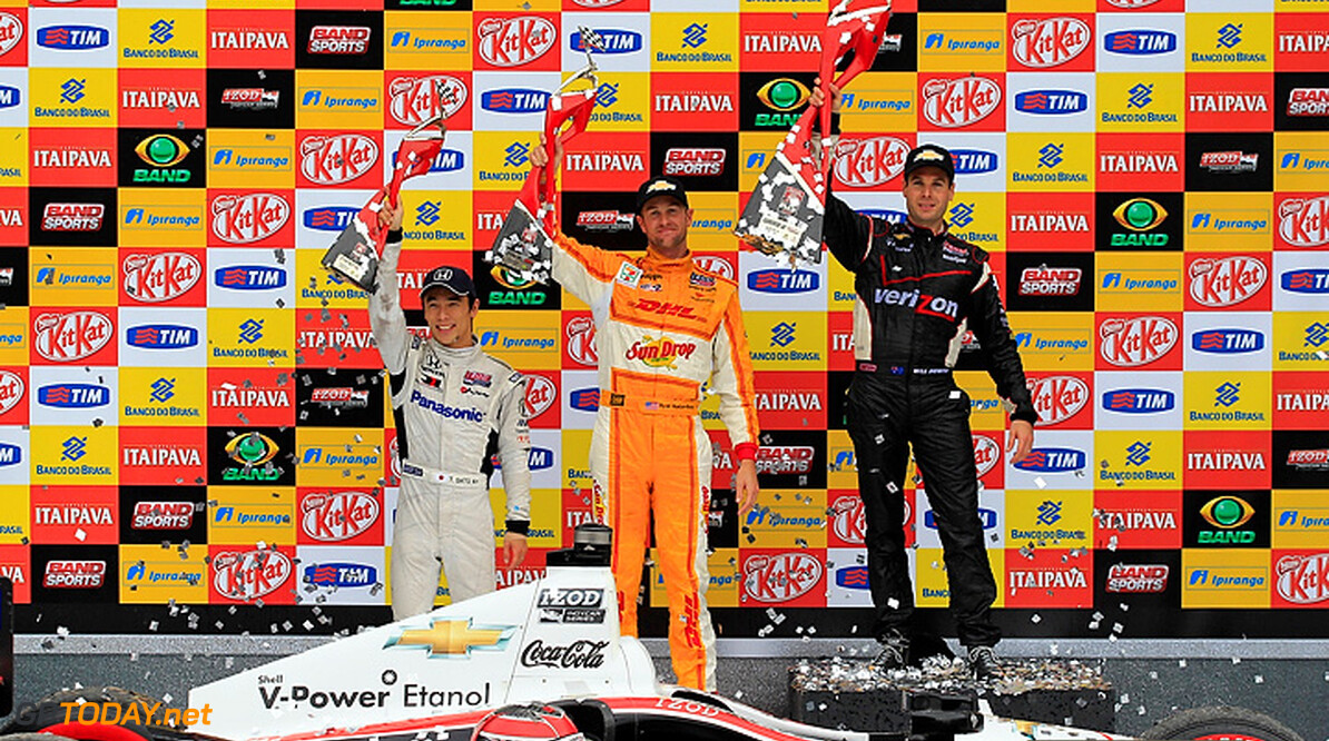 2012 IndyCar Sao Paulo Priority
28-29 April, 2012, Sao Paulo, Brazil.Will Power (R), Ryan Hunter-Reay (C) and Takuma Sato (L) celebrate on the podium..(c)2012, Phillip Abbott.LAT Photo USA