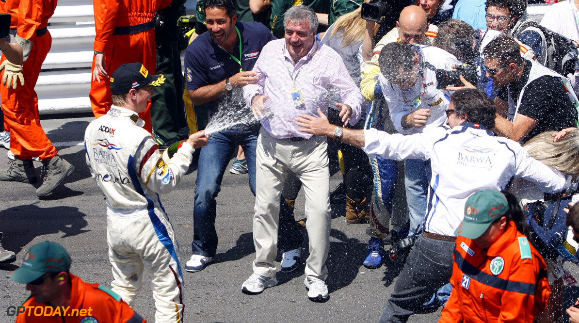 2012 GP2 Series. Round 5. 
Monte Carlo, Monaco. 25th May 2012. 
Friday Race.
Johnny Cecotto (VEN, Barwa Addax Team) celebrates his victory.   
Photo: Alastair Staley/GP2 Media Service. 
Ref: Digital Image _O9T7419.jpg




