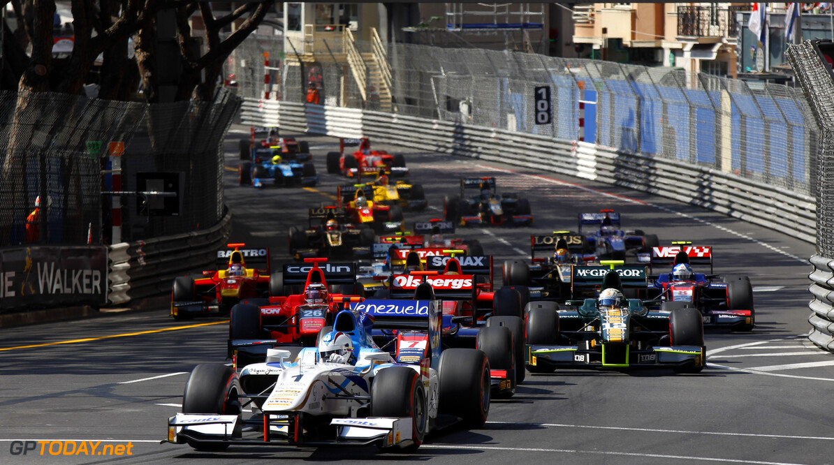 2012 GP2 Series. Round 5. 
Monte Carlo, Monaco. 25th May 2012. 
Friday Race.
Johnny Cecotto (VEN, Barwa Addax Team) leads the field into turn one on the opening lap of the race. Action. 
Photo: Charles Coates/GP2 Media Service. 
Ref: Digital Image _X5J7256.jpg




