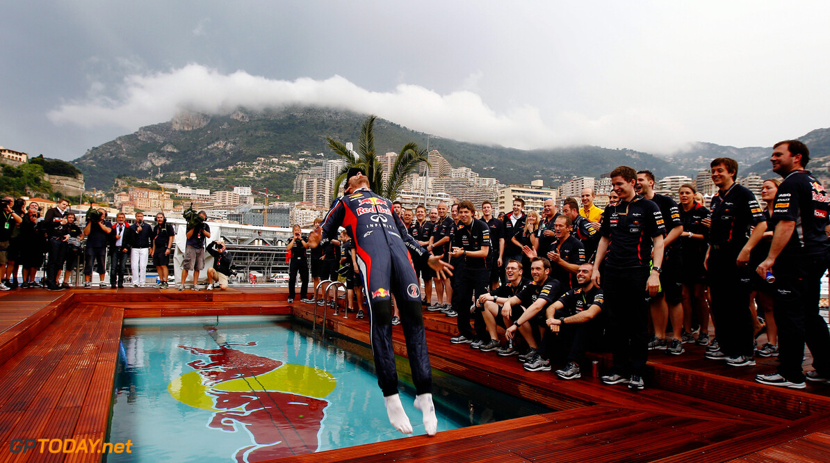 141017418KR082_Monaco_F1_Gr
MONTE CARLO, MONACO - MAY 27:  Mark Webber of Australia and Red Bull Racing celebrates winning the race by jumping into the swimming pool on the Red Bull Energy Station following the Monaco Formula One Grand Prix at the Circuit de Monaco on May 27, 2012 in Monte Carlo, Monaco.  (Photo by Paul Gilham/Getty Images) *** Local Caption *** Mark Webber
Monaco F1 Grand Prix - Race
Paul Gilham
Monte Carlo
Monaco

Formula One Racing F1