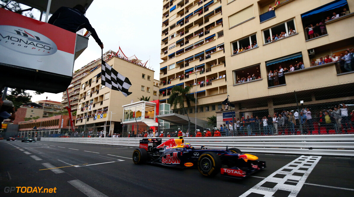 141017418KR161_Monaco_F1_Gr
MONTE CARLO, MONACO - MAY 27:  Mark Webber of Australia and Red Bull Racing crosses the finishing line to win the Monaco Formula One Grand Prix at the Circuit de Monaco on May 27, 2012 in Monte Carlo, Monaco.  (Photo by Paul Gilham/Getty Images) *** Local Caption *** Mark Webber
Monaco F1 Grand Prix - Race
Paul Gilham
Monte Carlo
Monaco

Formula One Racing F1