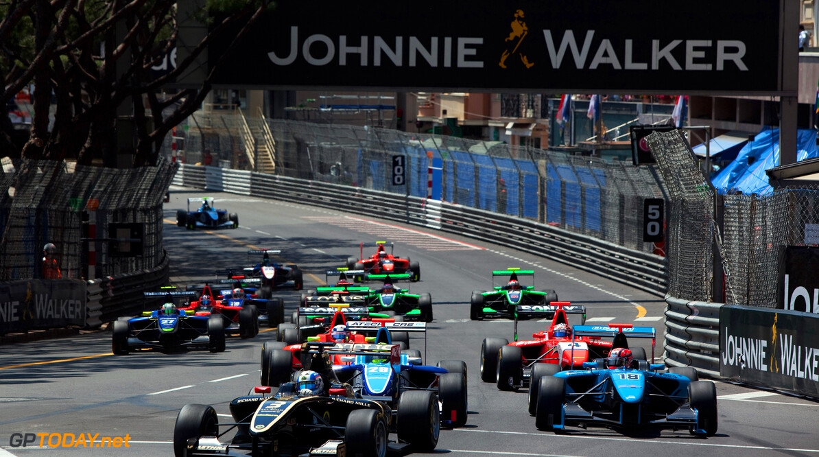2012 GP3 Series, Round 2.
Monte-Carlo, Monaco. 25th May 2012. Friday Race 1.
Race 1 Start. Aaro Vainio (FIN, Lotus GP) leads the field into turn 1. Action. 
Photo: Daniel Kalisz/GP3 Media Service. 
ref: Digital ImageIMG_3969.jpg