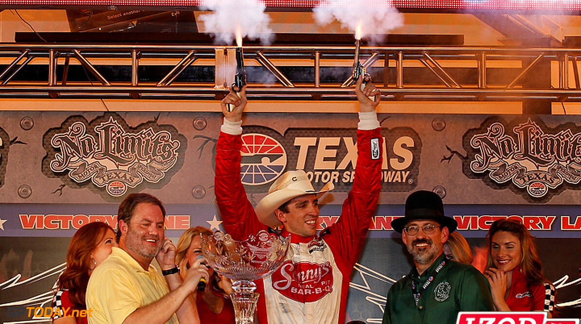 2012 IndyCar Texas priority
8-9 June, 2012, Fort Worth, Texas, USA.Winner Justin Wilson celebrates in victory lane with guns.(c)2012, Michael L. Levitt.LAT Photo USA.IMAGE COURTESY OF INDYCAR FOR EDITORIAL USAGE ONLY.  MANDATORY CREDIT: "INDYCAR/LAT USA"

(c)2012, Michael L. Levitt
Fort Worth
USA

Justin Wilson victory lane celebration 2012 IndyCar Texas