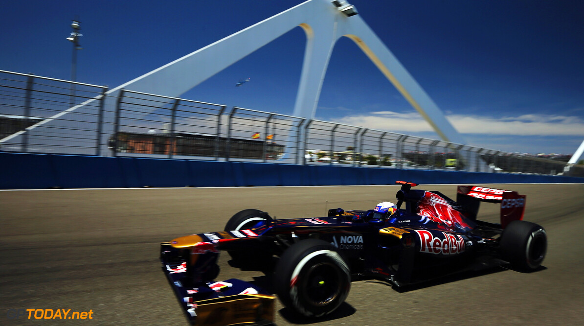 141017626KR122_European_F1_
VALENCIA, SPAIN - JUNE 23:  Daniel Ricciardo of Australia and Scuderia Toro Rosso drives during qualifying for the European Grand Prix at the Valencia Street Circuit on June 23, 2012 in Valencia, Spain.  (Photo by Mark Thompson/Getty Images) *** Local Caption *** Daniel Ricciardo
European F1 Grand Prix - Qualifying
Mark Thompson
Valencia
Spain

Formula One Racing F1