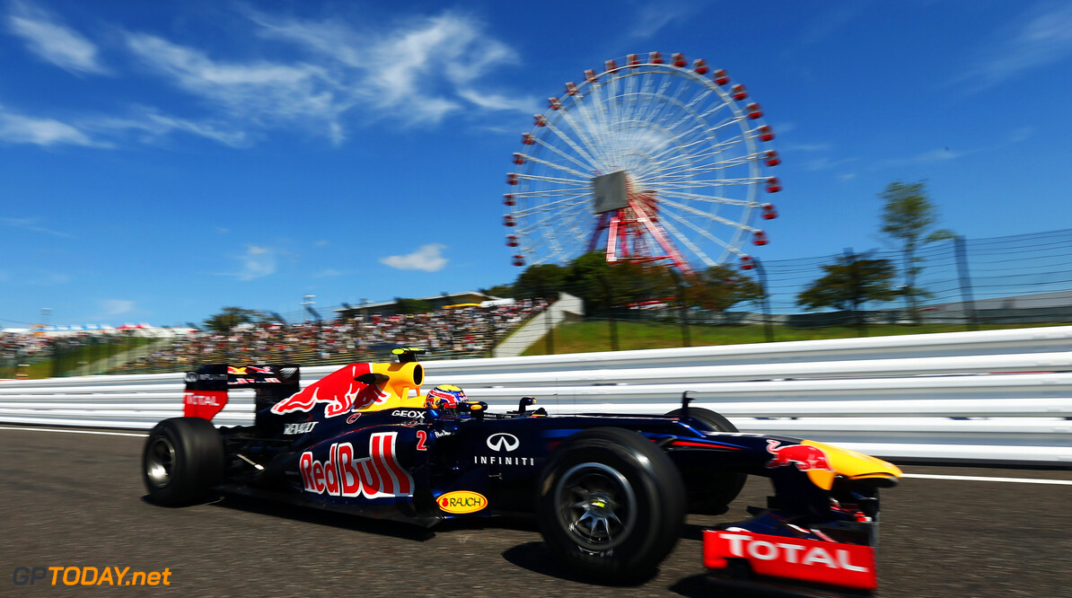 141020456KR00052_F1_Grand_P
SUZUKA, JAPAN - OCTOBER 05:  Mark Webber of Australia and Red Bull Racing drives during practice for the Japanese Formula One Grand Prix at the Suzuka Circuit on October 5, 2012 in Suzuka, Japan.  (Photo by Clive Rose/Getty Images) *** Local Caption *** Mark Webber
F1 Grand Prix of Japan - Practice
Clive Rose
Suzuka
Japan

Formula One Racing