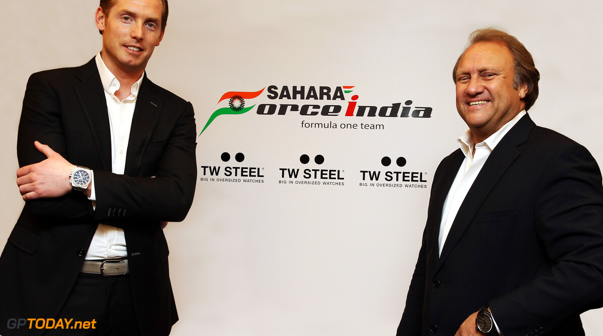 TW Steel and Sahara Force India Partnership
Jordy Cobelens (NDL) TW Steel CEO with Bob Fearnley (GBR) Sahara Force India F1 Team. January 2013. 

