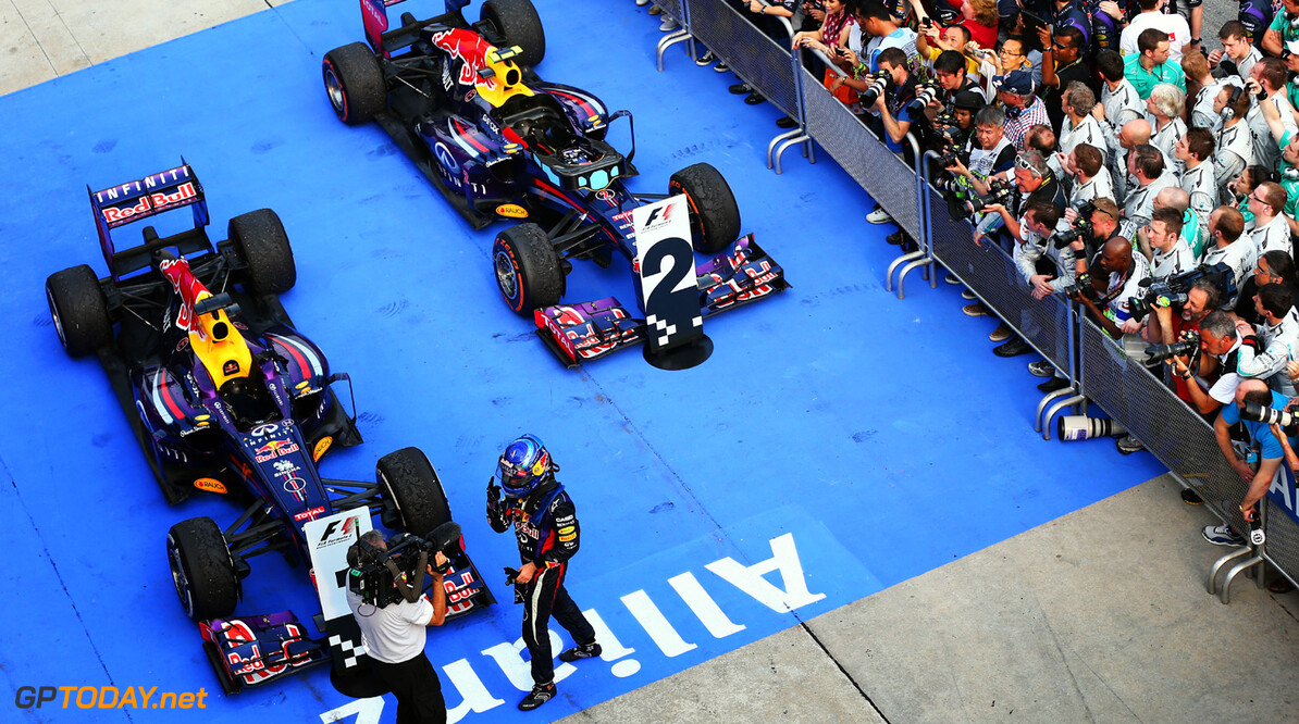 163375697KR00072_F1_Grand_P
KUALA LUMPUR, MALAYSIA - MARCH 24:  Sebastian Vettel of Germany and Infiniti Red Bull Racing celebrates in parc ferme after winning the Malaysian Formula One Grand Prix at the Sepang Circuit on March 24, 2013 in Kuala Lumpur, Malaysia.  (Photo by Paul Gilham/Getty Images) *** Local Caption *** Sebastian Vettel
F1 Grand Prix of Malaysia
Paul Gilham
Kuala Lumpur
Malaysia

Formula One Racing Malaysia F1 Grand Prix Malaysian Formula One Grand Pri Formula One Grand Prix formula 1 Auto Racing