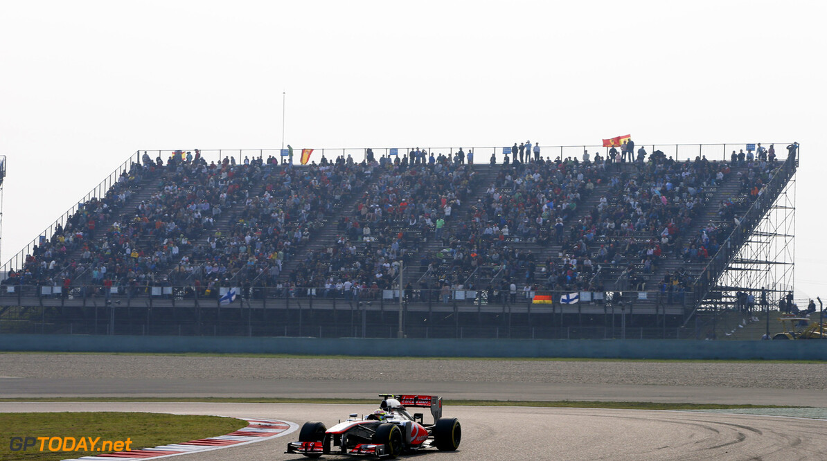 Sergio Perez on track.
