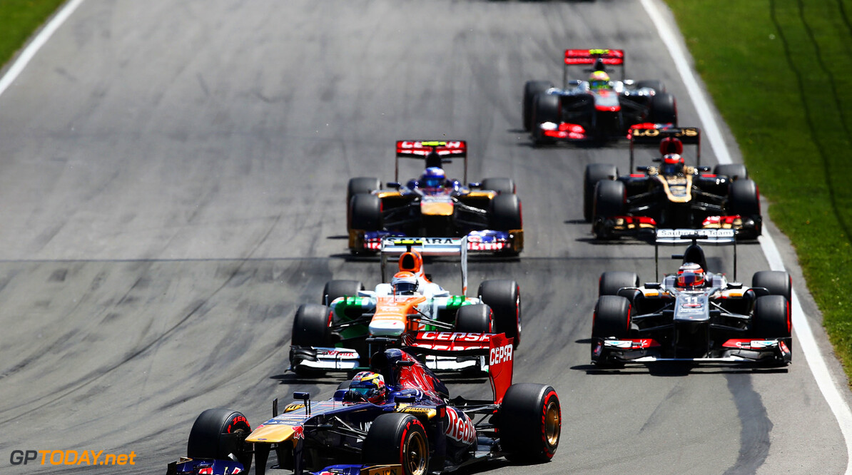 163377382KR00154_Canadian_F
MONTREAL, QC - JUNE 09:  Jean-Eric Vergne of France and Scuderia Toro Rosso leads a group of cars during the Canadian Formula One Grand Prix at the Circuit Gilles Villeneuve on June 9, 2013 in Montreal, Canada.  (Photo by Paul Gilham/Getty Images) *** Local Caption *** Jean-Eric Vergne
Canadian F1 Grand Prix - Race
Paul Gilham
Montreal
Canada

Formula One Racing formula 1 Auto Racing Formula 1 Canadian Grand Prix Canadian Formula One Grand Prix Formula One Grand Prix