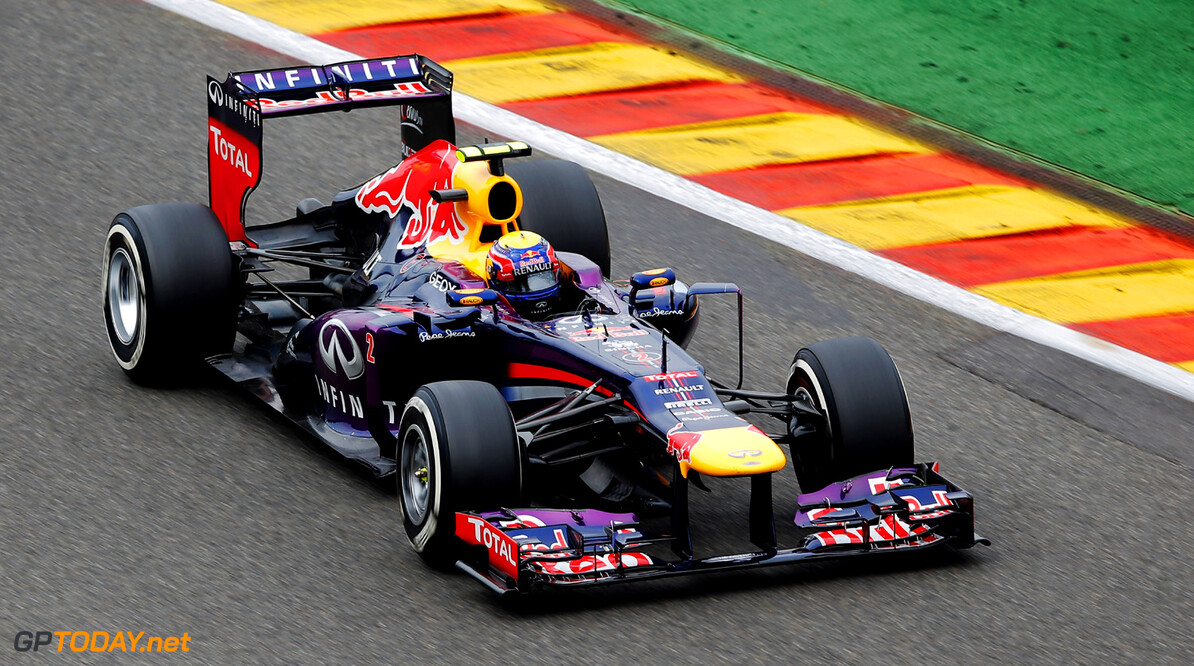 166987370KR00128_F1_Grand_P
SPA, BELGIUM - AUGUST 24:  Mark Webber of Australia and Infiniti Red Bull Racing drives during the final practice session prior to qualifying for the Belgian Grand Prix at Circuit de Spa-Francorchamps on August 24, 2013 in Spa, Belgium.  (Photo by Dean Mouhtaropoulos/Getty Images) *** Local Caption *** Mark Webber
F1 Grand Prix of Belgium - Qualifying
Dean Mouhtaropoulos
Spa
Belgium