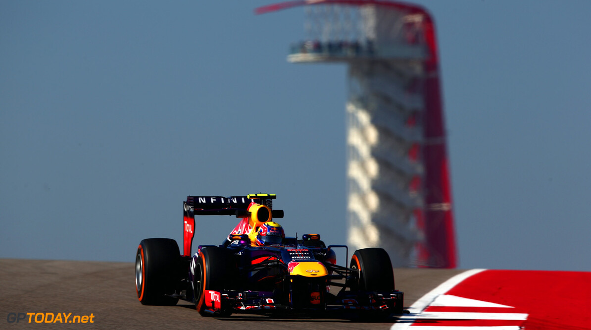 166989390KR00024_F1_Grand_P
AUSTIN, TX - NOVEMBER 15:  Mark Webber of Australia and Infiniti Red Bull Racing drives during practice for the United States Formula One Grand Prix at Circuit of The Americas on November 15, 2013 in Austin, United States.  (Photo by Clive Mason/Getty Images) *** Local Caption *** Mark Webber
F1 Grand Prix of USA - Practice
Clive Mason
Austin
United States

F1 Formula One