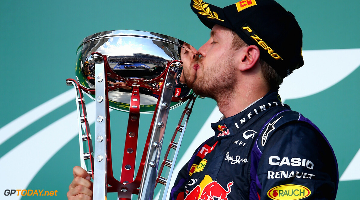 166989404KR00095_F1_Grand_P
AUSTIN, TX - NOVEMBER 17:  Sebastian Vettel of Germany and Infiniti Red Bull Racing celebrates with the trophy on the podium after winning the United States Formula One Grand Prix at Circuit of The Americas on November 17, 2013 in Austin, United States.  (Photo by Paul Gilham/Getty Images) *** Local Caption *** Sebastian Vettel
F1 Grand Prix of USA - Race
Paul Gilham
Austin
United States

F1 Formula One