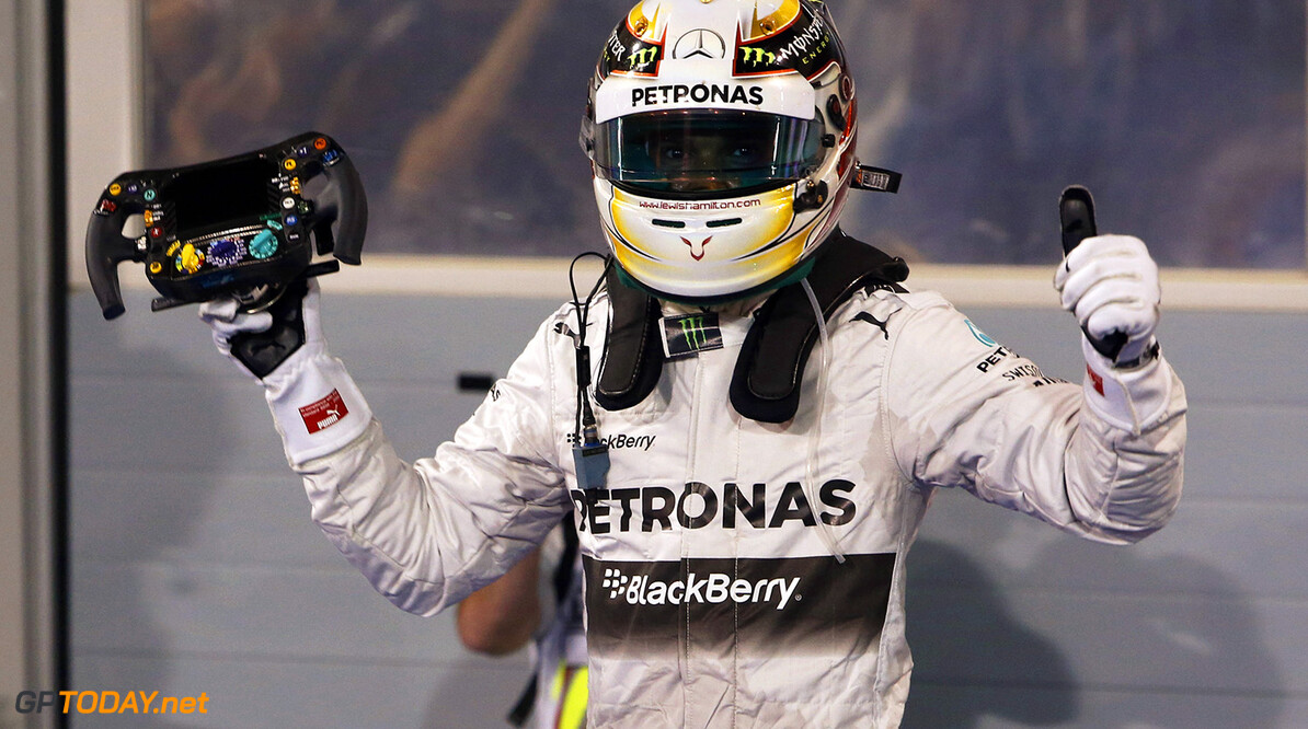 Bahrain International Circuit, Sakhir, Bahrain.
Sunday 06 April 2014.
Lewis Hamilton, Mercedes AMG celebrates after winning the race.
World Copyright: Alastair Staley/LAT Photographic.
ref: Digital Image _R6T4356.JPG

Al Staley



f1, formula 1, formula one, gp, grand prix,  ts-live
