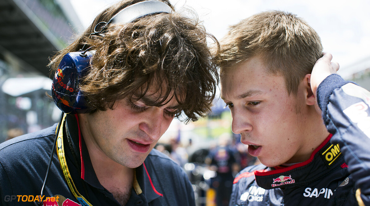493600673PF013_F1_Grand_Pri
SPIELBERG, AUSTRIA - JUNE 22:  Marco Mattasa of Toro Rosso and Italy chats with Daniil Kvyat of Toro Rosso and Russia ahead of the Austrian F1 Grand Prix at Red Bull Ring on June 22, 2014 in Spielberg, Austria.  (Photo by Peter Fox/Getty Images) *** Local Caption *** Marco Mattasa; Daniil Kvyat
F1 Grand Prix of Austria
Peter Fox
Spielberg
Austria

Formula One Racing formula 1 Auto Racing Formula One Grand Prix Austrian A1 Ring