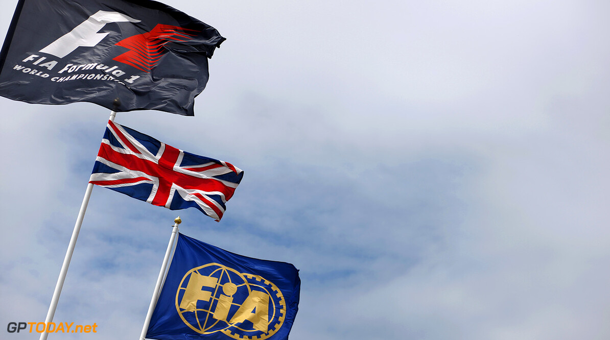 NORTHAMPTON, ENGLAND - JULY 03:  The Union Jack flaps in the wind during previews ahead of the British Formula One Grand Prix at Silverstone Circuit on July 3, 2014 in Northampton, United Kingdom.  (Photo by Drew Gibson/Getty Images)
F1 Grand Prix of Great Britain - Previews
Drew Gibson
Northampton
United Kingdom

Formula One Racing formula 1 Auto Racing Formula One Grand Prix Silverstone Circuit British GP British Formula One Grand Prix