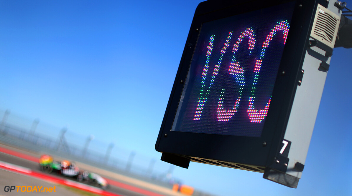 AUSTIN, TX - OCTOBER 31:  A sign displays the message 'VSC' as teams trial the new Virtual Safety Car following Jules Bianchi of France and Marussia's accident in Suzuka during practice ahead of the United States Formula One Grand Prix at Circuit of The Americas on October 31, 2014 in Austin, United States.  (Photo by Clive Mason/Getty Images)
F1 Grand Prix of USA - Practice
Clive Mason
Austin
United States

forumla one racing