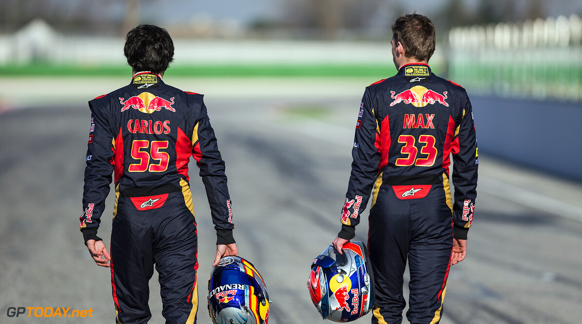 Max Verstappen of Netherlands and Carlos Sainz of Spain and Scuderia Toro Rosso pose in Misano, Italy on January 28th, 2015 // Samo Vidic/Red Bull Content Pool // P-20150131-00074 // Usage for editorial use only // Please go to www.redbullcontentpool.com for further information. // 
Carlos Sainz, Max Verstappen - Lifestyle

Misano Adriatico
Italy

P-20150131-00074