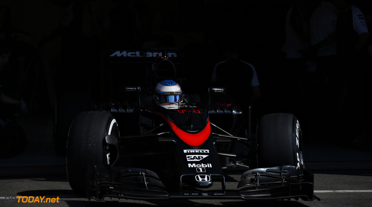 Fernando Alonso leaves the garage.