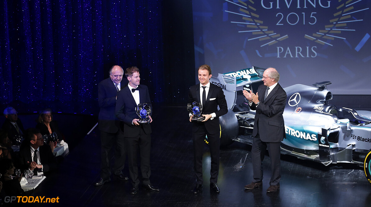 Sebastian Vettel and Nico Rosberg, portrait during the FIA Prize Giving 2015 on December 4th 2015, at Paris, France. Photo Jean Michel Le Meur / DPPI
AUTO - FIA PRIZE GIVING 2015
Jean Michel Le Meur 
Paris
France

2015 decembre december ceremonie ceremony Remise des prix awards celebration federation internationale de l'automobile international automobil federation auto