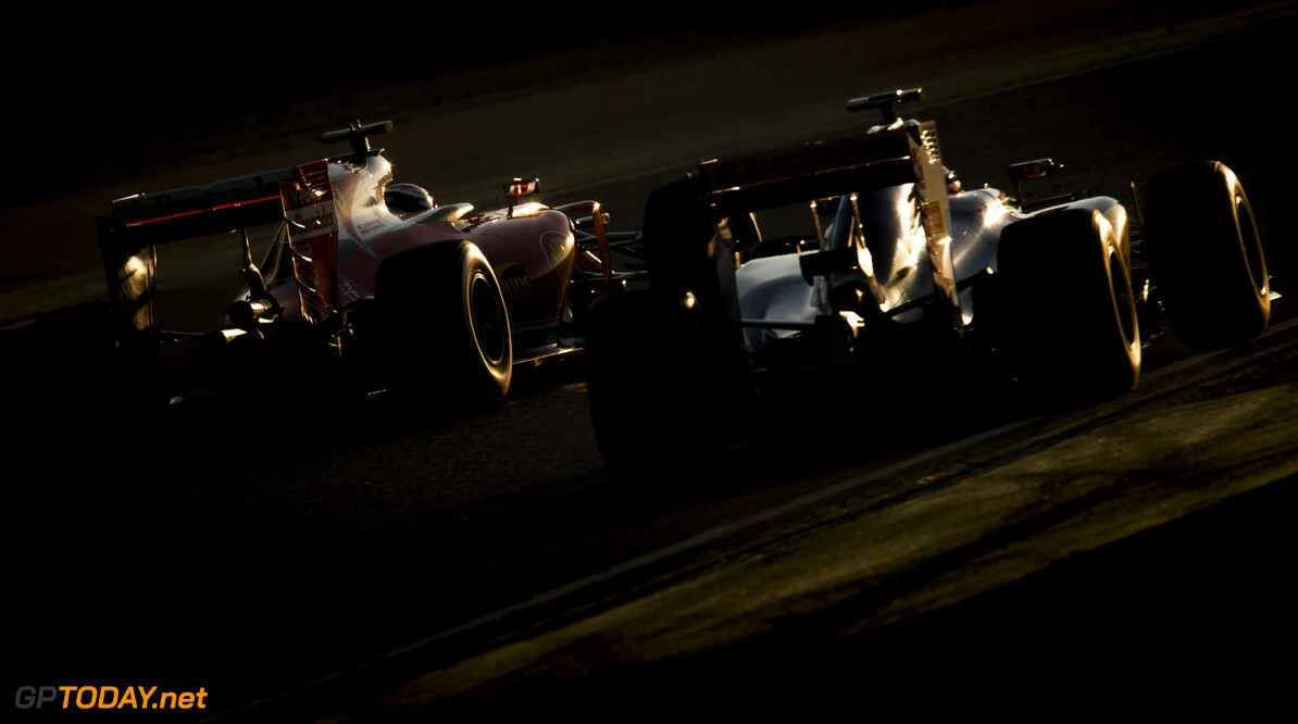 160224RF23886
BARCELONA, SPAIN - 24 FEBRUARY 2016: #7 Kimi Raikkonen (FIN), Scuderia Ferrari, (L) leads #12 Felipe Nasr (BRA), Sauber F1 Team, (R) during day 1 of Formula 1's Pre-Season Test at Circuit de Barcelona-Catalunya.
Formula 1's Pre-Season Test
Ronald Fleurbaaij
Barcelona
Spain

Sport Sports Autosport Motorsports Auto Car Racewagen Race Car Formule 1 Formula 1 F1 FIA Formula One World Championship Spain Spanje Circuit de Barcelona-Catalunya Pre-Season Test