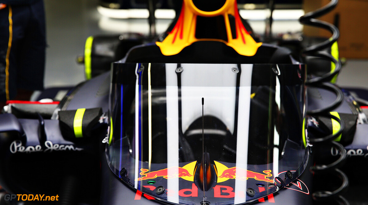 SOCHI, RUSSIA - APRIL 28:  The prototype Red Bull Racing aeroscreen mounted on the Red Bull Racing Red Bull-TAG Heuer RB12 TAG Heuer in the garage during previews ahead of the Formula One Grand Prix of Russia at Sochi Autodrom on April 28, 2016 in Sochi, Russia.  (Photo by Mark Thompson/Getty Images) // Getty Images / Red Bull Content Pool  // P-20160428-00129 // Usage for editorial use only // Please go to www.redbullcontentpool.com for further information. // 
F1 Grand Prix of Russia - Previews
Mark Thompson
Sochi
Russian Federation

P-20160428-00129