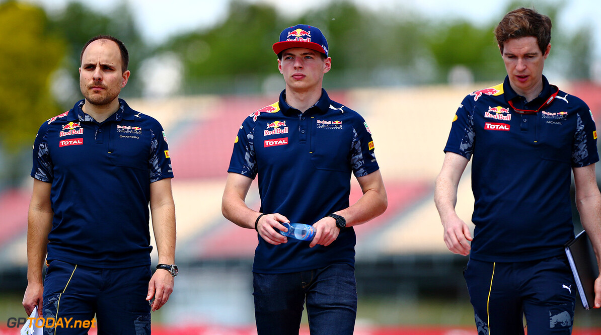 MONTMELO, SPAIN - MAY 12: Max Verstappen of Netherlands and Red Bull Racing walks the track with Red Bull Racing team members during previews to the Spanish Formula One Grand Prix at Circuit de Catalunya on May 12, 2016 in Montmelo, Spain.  (Photo by Dan Istitene/Getty Images) // Getty Images / Red Bull Content Pool  // P-20160512-00275 // Usage for editorial use only // Please go to www.redbullcontentpool.com for further information. // 
Spanish F1 Grand Prix - Previews
Dan Istitene

Spain

P-20160512-00275