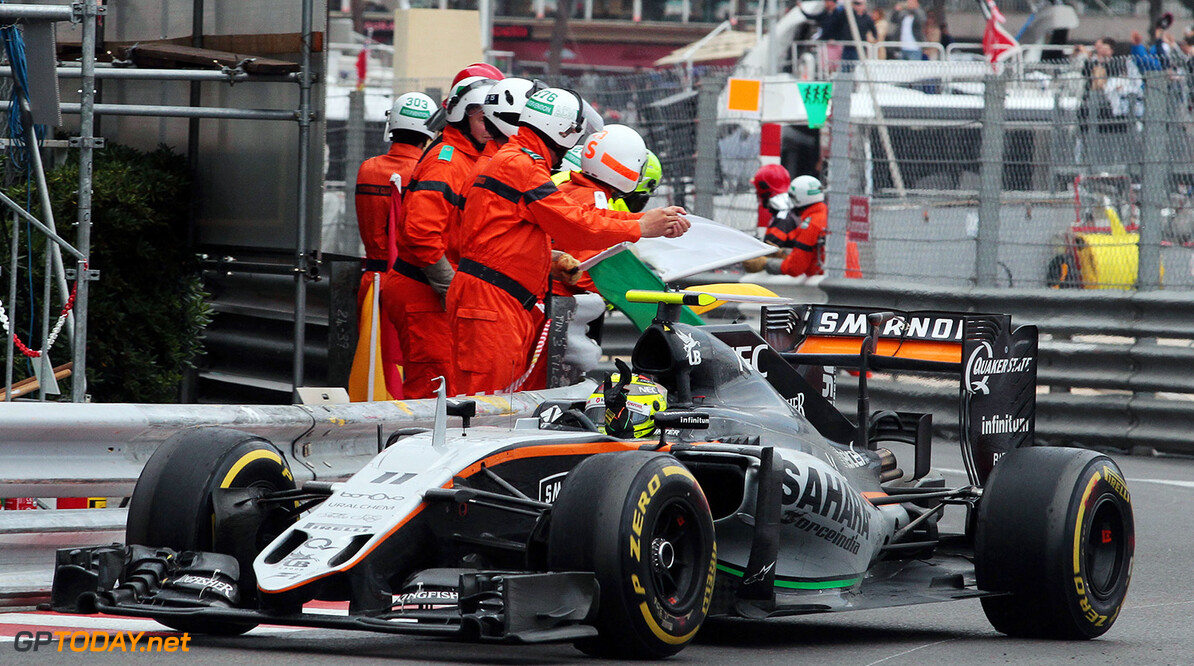 Formula One World Championship
Sergio Perez (MEX) Sahara Force India F1 VJM09 celebrates his third position at the end of the race.
Monaco Grand Prix, Sunday 29th May 2016. Monte Carlo, Monaco.
Motor Racing - Formula One World Championship - Monaco Grand Prix - Sunday - Monte Carlo, Monaco
James Moy Photography
Monte Carlo
Monaco

Formula One Formula 1 F1 GP Grand Prix Monte Carlo Monaco Monte-Carlo JM573 Sergio P?rez Sergio P?rez Mendoza Checo Perez Checo P?rez finish Action Track GP1606d