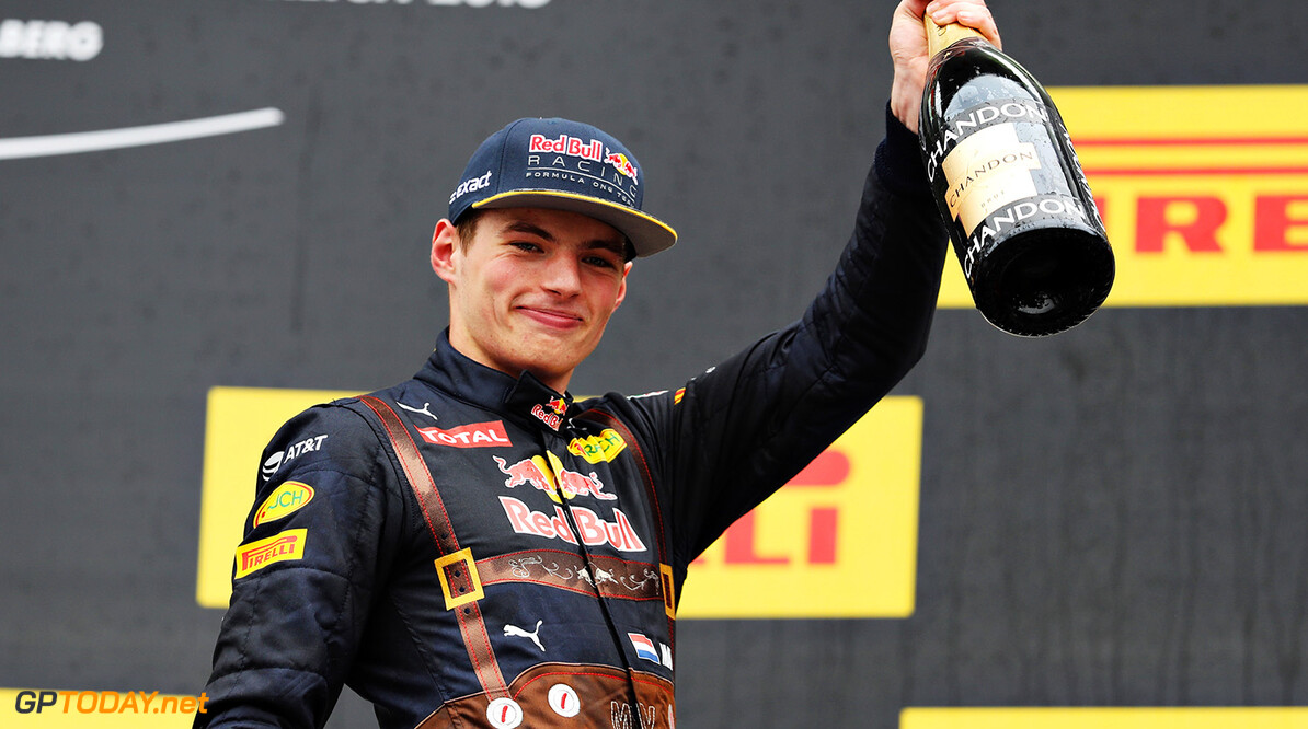 SPIELBERG, AUSTRIA - JULY 03:  Max Verstappen of Netherlands and Red Bull Racing celebrates on the podium during the Formula One Grand Prix of Austria at Red Bull Ring on July 3, 2016 in Spielberg, Austria.  (Photo by Mark Thompson/Getty Images) // Getty Images / Red Bull Content Pool  // P-20160703-03017 // Usage for editorial use only // Please go to www.redbullcontentpool.com for further information. // 
F1 Grand Prix of Austria
Mark Thompson
Spielberg
Germany

P-20160703-03017