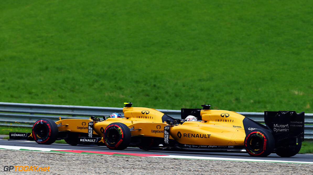 Formula One World Championship
Jolyon Palmer (GBR) Renault Sport F1 Team RS16 and team mate Kevin Magnussen (DEN) Renault Sport F1 Team RS16 at the start of the race.
Austrian Grand Prix, Sunday 3rd July 2016. Spielberg, Austria.
Motor Racing - Formula One World Championship - Austrian Grand Prix - Race Day - Spielberg, Austria
Renault Sport Formula One Team
Spielberg
Austria

Formula One Formula 1 F1 GP Grand Prix Circuit Austria Austrian Spielberg Zeltweg JM592 Action Track GP1609d