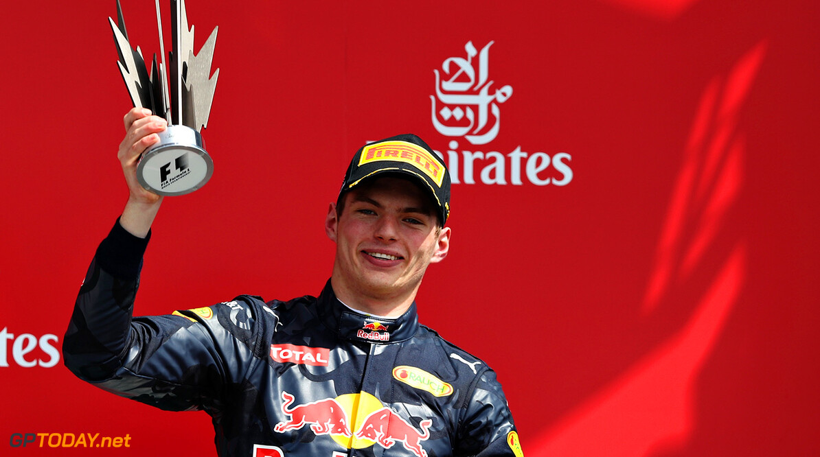 NORTHAMPTON, ENGLAND - JULY 10:  Max Verstappen of Netherlands and Red Bull Racing celebrates on the podium during the Formula One Grand Prix of Great Britain at Silverstone on July 10, 2016 in Northampton, England.  (Photo by Mark Thompson/Getty Images) // Getty Images / Red Bull Content Pool  // P-20160710-01110 // Usage for editorial use only // Please go to www.redbullcontentpool.com for further information. // 
F1 Grand Prix of Great Britain
Mark Thompson
Silverstone
United Kingdom

P-20160710-01110