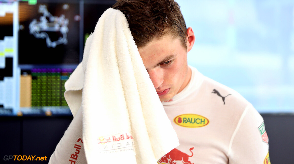 KUALA LUMPUR, MALAYSIA - SEPTEMBER 30:  Max Verstappen of Netherlands and Red Bull Racing dries his face with a towel in the garage during practice for the Malaysia Formula One Grand Prix at Sepang Circuit on September 30, 2016 in Kuala Lumpur, Malaysia.  (Photo by Mark Thompson/Getty Images) // Getty Images / Red Bull Content Pool  // P-20160930-00237 // Usage for editorial use only // Please go to www.redbullcontentpool.com for further information. // 
F1 Grand Prix of Malaysia - Practice
Mark Thompson
Kuala Lumpur
Malaysia

P-20160930-00237