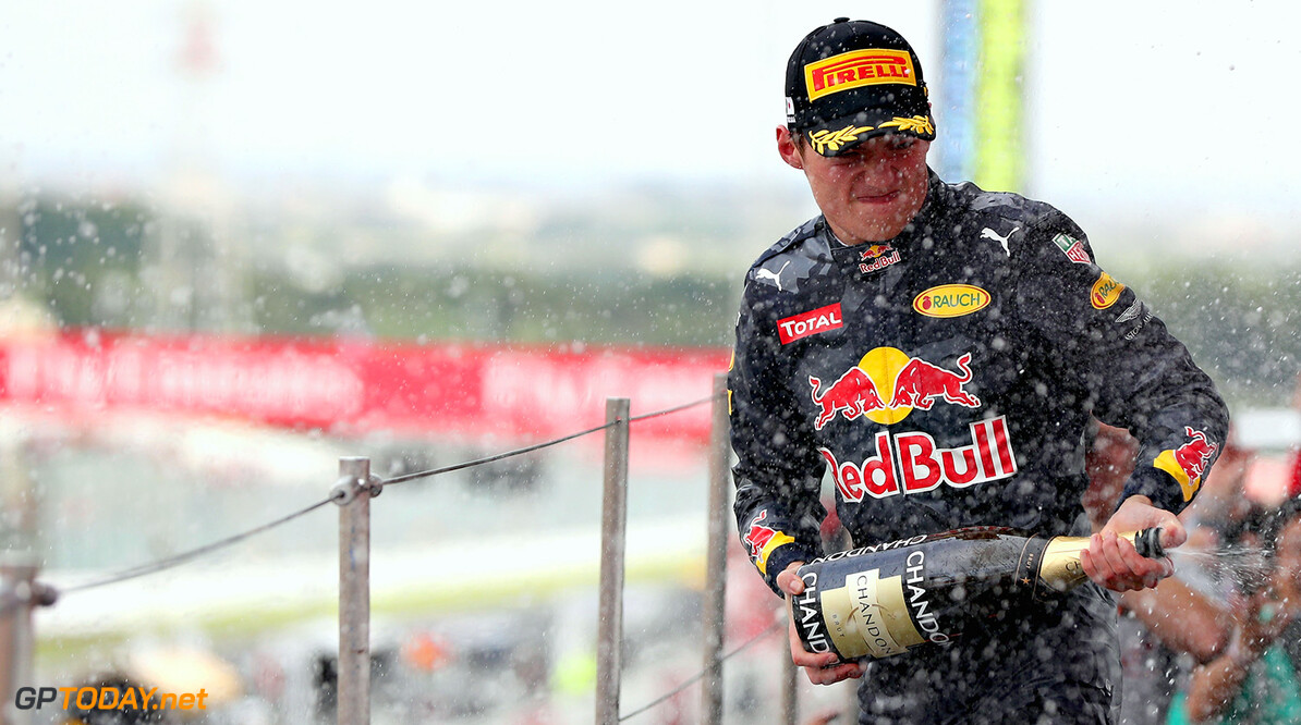 SUZUKA, JAPAN - OCTOBER 09:  Max Verstappen of Netherlands and Red Bull Racing celebrates on the podium after finishing second during the Formula One Grand Prix of Japan at Suzuka Circuit on October 9, 2016 in Suzuka.  (Photo by Mark Thompson/Getty Images) // Getty Images / Red Bull Content Pool  // P-20161009-00988 // Usage for editorial use only // Please go to www.redbullcontentpool.com for further information. // 
F1 Grand Prix of Japan
Mark Thompson
Suzuka
Japan

P-20161009-00988
