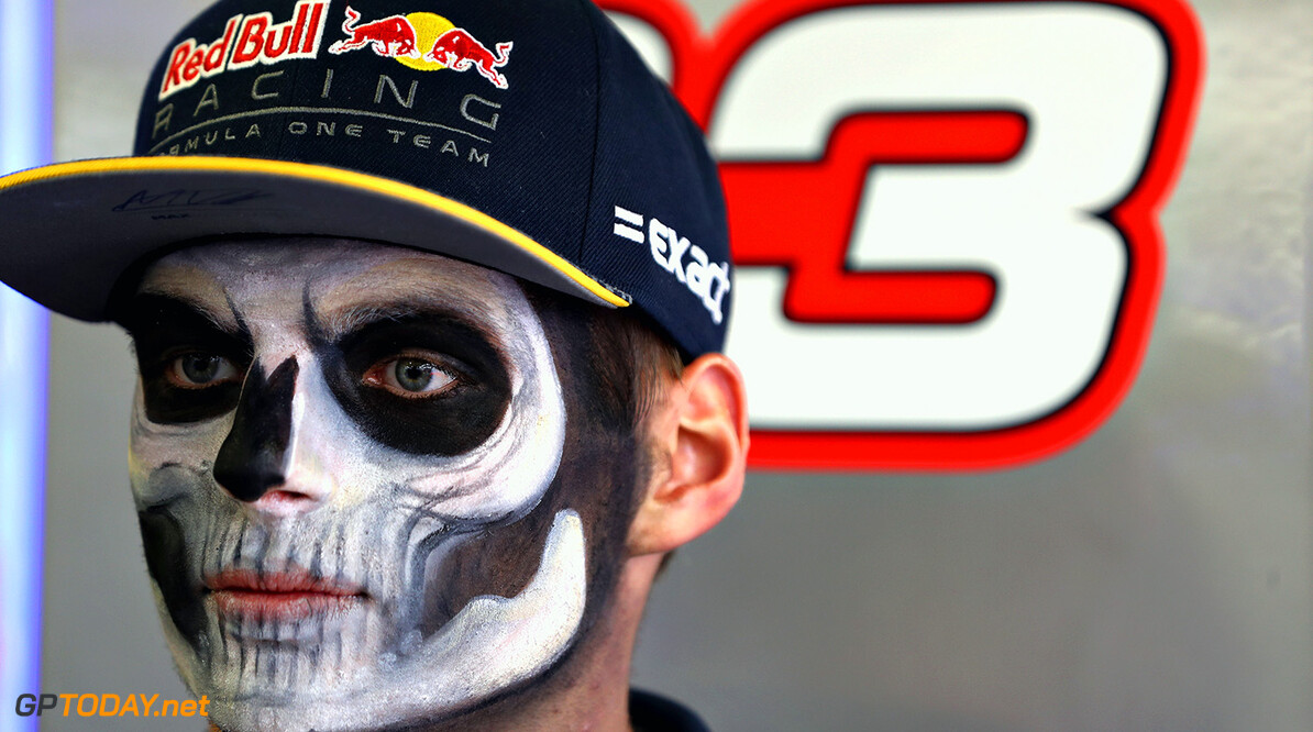 MEXICO CITY, MEXICO - OCTOBER 27:  Max Verstappen of Netherlands and Red Bull Racing in the garage with full Dia de Muertos face paint during previews to the Formula One Grand Prix of Mexico at Autodromo Hermanos Rodriguez on October 27, 2016 in Mexico City, Mexico.  (Photo by Mark Thompson/Getty Images) // Getty Images / Red Bull Content Pool  // P-20161027-01646 // Usage for editorial use only // Please go to www.redbullcontentpool.com for further information. // 
F1 Grand Prix of Mexico - Previews
Mark Thompson



P-20161027-01646