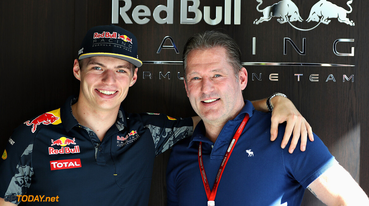 SAO PAULO, BRAZIL - NOVEMBER 10:  Max Verstappen of Netherlands and Red Bull Racing with his father Jos Verstappen during previews for the Formula One Grand Prix of Brazil at Autodromo Jose Carlos Pace on November 10, 2016 in Sao Paulo, Brazil.  (Photo by Mark Thompson/Getty Images) // Getty Images / Red Bull Content Pool  // P-20161110-01562 // Usage for editorial use only // Please go to www.redbullcontentpool.com for further information. // 
F1 Grand Prix of Brazil - Previews
Mark Thompson
Sao Paulo
Brazil

P-20161110-01562