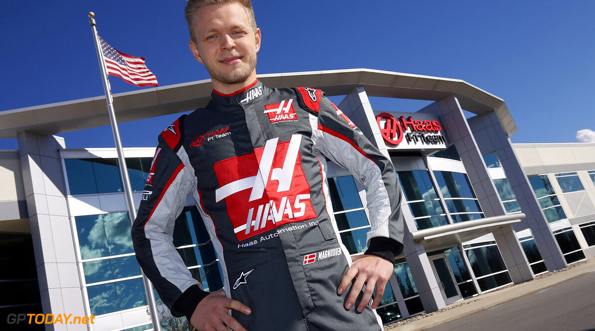 Magnussen pictured in Haas overalls for the first time