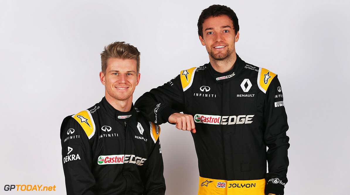 Formula One World Championship
(L to R): Nico Hulkenberg (GER) Renault Sport F1 Team with team mate Jolyon Palmer (GBR) Renault Sport F1 Team.
Renault Sport Formula One Team RS17 Launch, Royal Horticultural Society Headquarters, London, England. Tuesday 21st February 2017.
Motor Racing - Formula One Launch - Renault Sport Formula One Team R.S.17 Launch - London, England
Renault Sport Formula One Team
London
England

Formula One Formula 1 F1 Launch Unveil Reveal Portrait JM664 England Great Britain UK GB United Kingdom RHS Hulkenberg H?lkenberg Huelkenberg REN1701