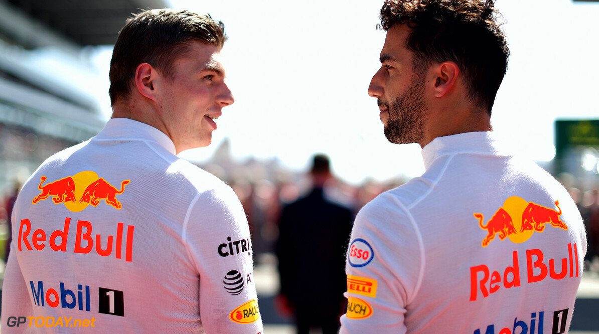 SOCHI, RUSSIA - APRIL 30:  Max Verstappen of Netherlands and Red Bull Racing and Daniel Ricciardo of Australia and Red Bull Racing on the grid during the Formula One Grand Prix of Russia on April 30, 2017 in Sochi, Russia.  (Photo by Mark Thompson/Getty Images) // Getty Images / Red Bull Content Pool  // P-20170430-00752 // Usage for editorial use only // Please go to www.redbullcontentpool.com for further information. // 
F1 Grand Prix of Russia
Mark Thompson
Sochi
Russian Federation

P-20170430-00752