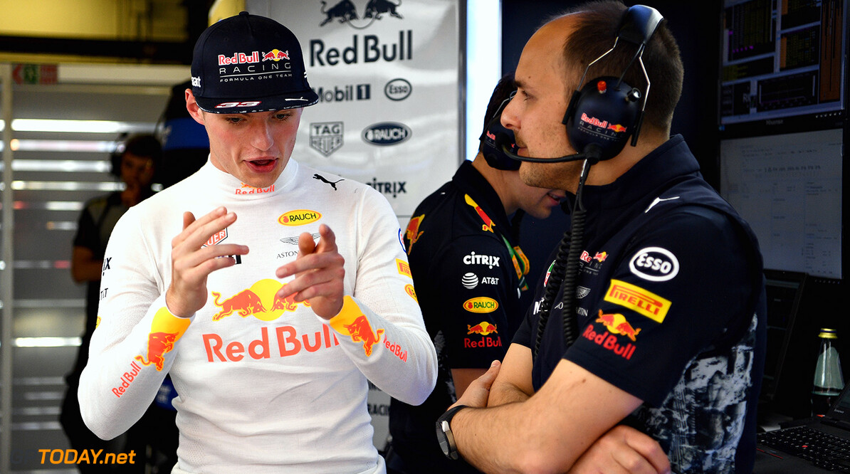 MONTMELO, SPAIN - MAY 12:  Max Verstappen of Netherlands and Red Bull Racing in the garage with race engineer Gianpiero Lambiase during practice for the Spanish Formula One Grand Prix at Circuit de Catalunya on May 12, 2017 in Montmelo, Spain.  (Photo by David Ramos/Getty Images) // Getty Images / Red Bull Content Pool  // P-20170512-00453 // Usage for editorial use only // Please go to www.redbullcontentpool.com for further information. // 
Spanish F1 Grand Prix - Practice
David Ramos

Spain

P-20170512-00453