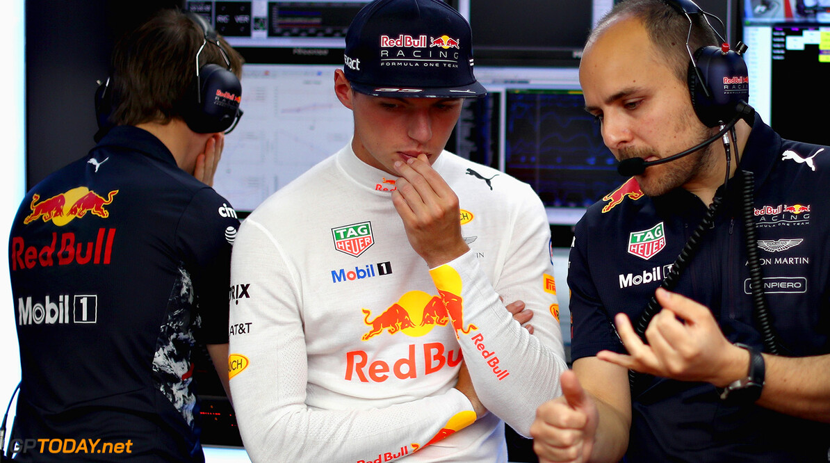 BUDAPEST, HUNGARY - JULY 28:  Max Verstappen of Netherlands and Red Bull Racing talks with race engineer Gianpiero Lambiase in the garage during practice for the Formula One Grand Prix of Hungary at Hungaroring on July 28, 2017 in Budapest, Hungary.  (Photo by Lars Baron/Getty Images) // Getty Images / Red Bull Content Pool  // P-20170728-00471 // Usage for editorial use only // Please go to www.redbullcontentpool.com for further information. // 
F1 Grand Prix of Hungary - Practice
Lars Baron
Budapest
Hungary

P-20170728-00471