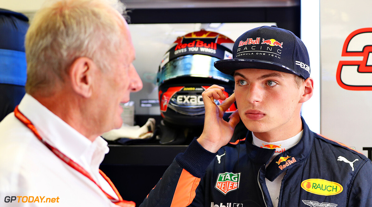 BUDAPEST, HUNGARY - JULY 28: Max Verstappen of Netherlands and Red Bull Racing talks with Red Bull Racing Team Consultant Dr Helmut Marko in the garage during practice for the Formula One Grand Prix of Hungary at Hungaroring on July 28, 2017 in Budapest, Hungary.  (Photo by Mark Thompson/Getty Images) // Getty Images / Red Bull Content Pool  // P-20170728-01956 // Usage for editorial use only // Please go to www.redbullcontentpool.com for further information. // 
F1 Grand Prix of Hungary - Practice

Budapest
Hungary

P-20170728-01956