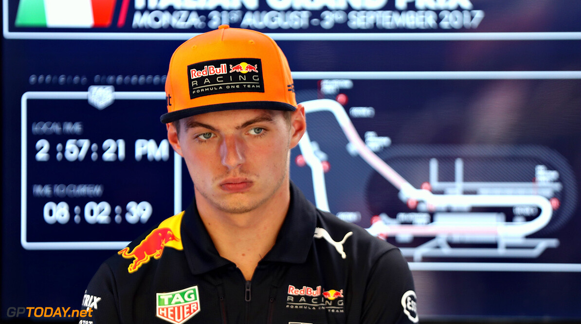 MONZA, ITALY - AUGUST 31:  Max Verstappen of Netherlands and Red Bull Racing looks on in the garage during previews for the Formula One Grand Prix of Italy at Autodromo di Monza on August 31, 2017 in Monza, Italy.  (Photo by Mark Thompson/Getty Images) // Getty Images / Red Bull Content Pool  // P-20170831-11288 // Usage for editorial use only // Please go to www.redbullcontentpool.com for further information. // 
F1 Grand Prix of Italy - Previews
Mark Thompson
Monza
Italy

P-20170831-11288