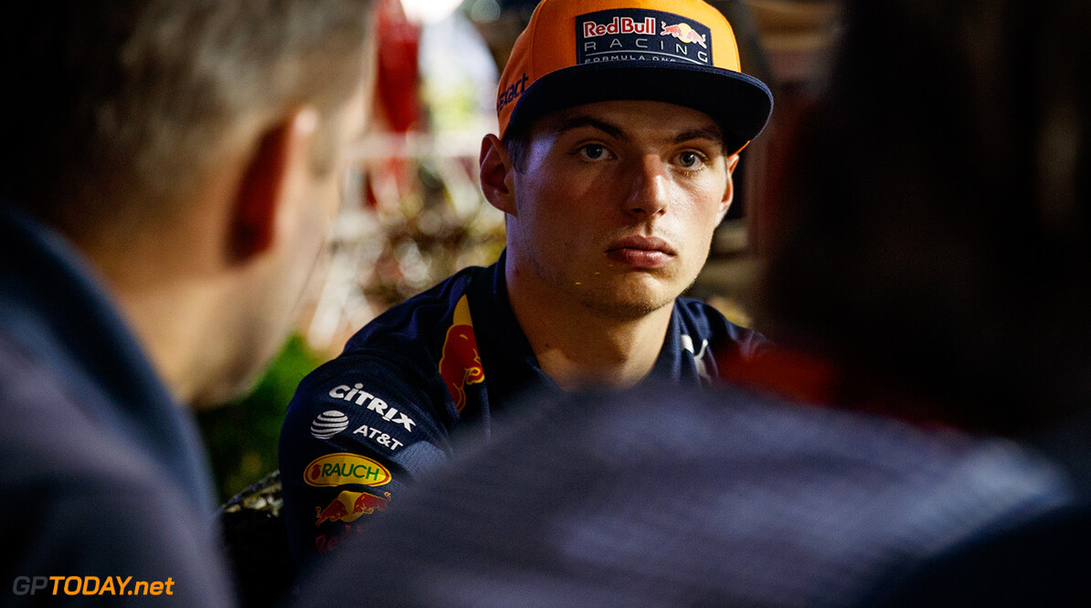 SINGAPORE - SEPTEMBER 14:  Max Verstappen of Netherlands and Red Bull Racing talks to the media during previews ahead of the Formula One Grand Prix of Singapore at Marina Bay Street Circuit on September 14, 2017 in Singapore.  (Photo by Lars Baron/Getty Images) // Getty Images / Red Bull Content Pool  // P-20170914-00949 // Usage for editorial use only // Please go to www.redbullcontentpool.com for further information. // 
F1 Grand Prix of Singapore - Previews

Singapore
Singapore

P-20170914-00949