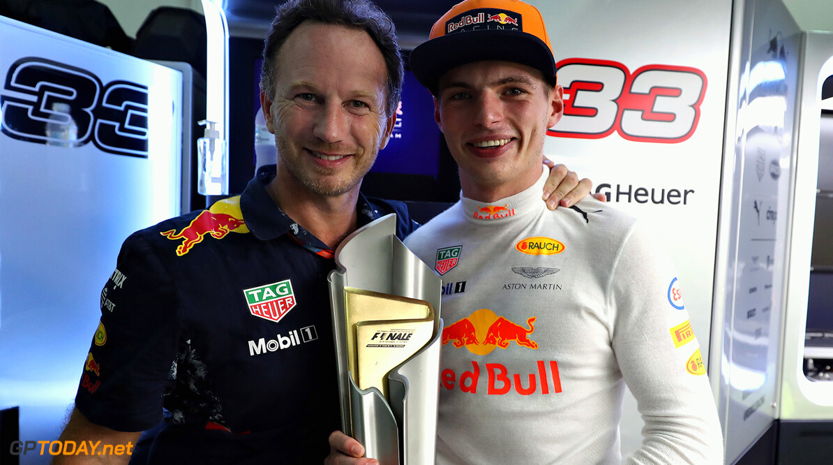 KUALA LUMPUR, MALAYSIA - OCTOBER 01:  Race winner Max Verstappen of Netherlands and Red Bull Racing with his trophy and Red Bull Racing Team Principal Christian Horner during the Malaysia Formula One Grand Prix at Sepang Circuit on October 1, 2017 in Kuala Lumpur, Malaysia.  (Photo by Mark Thompson/Getty Images) // Getty Images / Red Bull Content Pool  // P-20171001-00866 // Usage for editorial use only // Please go to www.redbullcontentpool.com for further information. // 
F1 Grand Prix of Malaysia
Mark Thompson
Sepang
Malaysia

P-20171001-00866