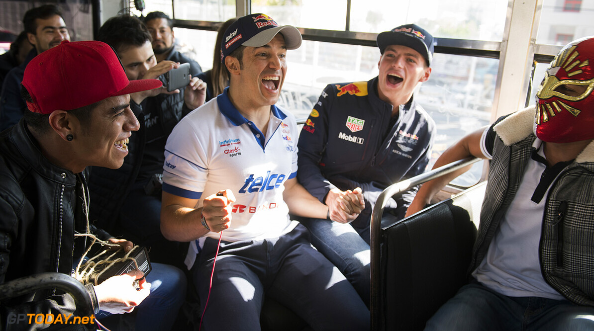 Red Bull Mexican Style Ride with Formula 1 Red Bull Racing Driver Max Verstappen in a local bus through Mexico City previous to F1 Mexico Grand Prix on October 26th, 2017. // Marcos Ferro/Red Bull Content Pool // P-20171027-00085 // Usage for editorial use only // Please go to www.redbullcontentpool.com for further information. // 
Max Verstappen and Memo Rojas
Marcos Ferro
Mexico City
Mexico

P-20171027-00085