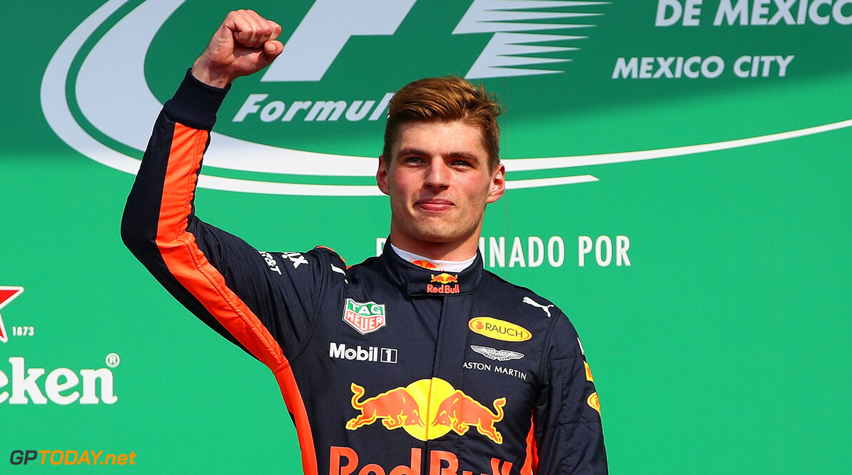 MEXICO CITY, MEXICO - OCTOBER 29:  Race winner Max Verstappen of Netherlands and Red Bull Racing celebrates on the podium during the Formula One Grand Prix of Mexico at Autodromo Hermanos Rodriguez on October 29, 2017 in Mexico City, Mexico.  (Photo by Clive Mason/Getty Images) // Getty Images / Red Bull Content Pool  // P-20171029-01230 // Usage for editorial use only // Please go to www.redbullcontentpool.com for further information. // 
F1 Grand Prix of Mexico
Clive Mason
Mexico City
Mexico

P-20171029-01230