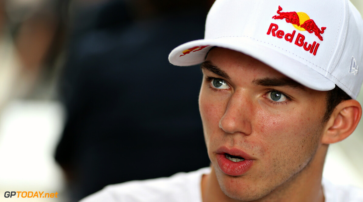 SAO PAULO, BRAZIL - NOVEMBER 09:  Pierre Gasly of France and Scuderia Toro Rosso talks to the media during previews for the Formula One Grand Prix of Brazil at Autodromo Jose Carlos Pace on November 9, 2017 in Sao Paulo, Brazil.  (Photo by Mark Thompson/Getty Images) // Getty Images / Red Bull Content Pool  // P-20171109-01320 // Usage for editorial use only // Please go to www.redbullcontentpool.com for further information. // 
F1 Grand Prix of Brazil - Previews
Mark Thompson
Sao Paulo
Brazil

P-20171109-01320