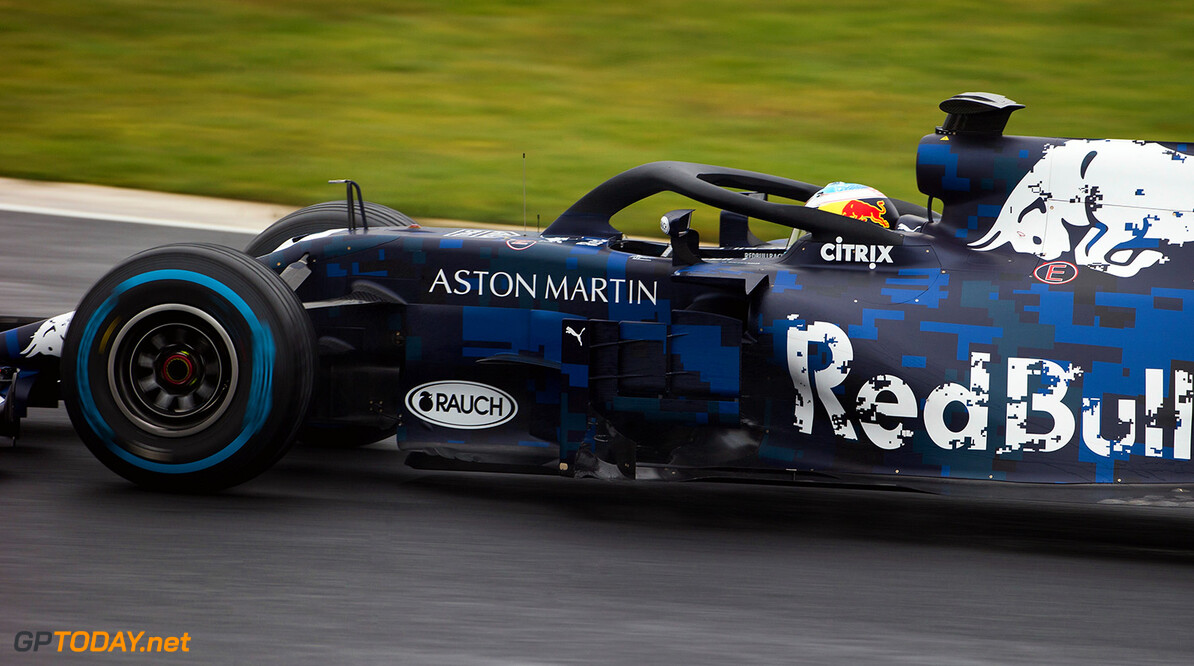 NORTHAMPTON, ENGLAND - FEBRUARY 19:  Daniel Ricciardo of Australia driving the (3) Aston Martin Red Bull Racing Red Bull RB14 TAG Heuer during the Aston Martin Red Bull Racing RB14 Special Edition filming day at Silverstone Circuit on February 19, 2018 in Northampton, England.  (Photo by James Bearne/Getty Images) // Getty Images / Red Bull Content Pool  // AP-1UTN48H8N2111 // Usage for editorial use only // Please go to www.redbullcontentpool.com for further information. // 
Aston Martin Red Bull Racing RB14 Special Edition livery
James Bearne
Silverstone
United Kingdom

AP-1UTN48H8N2111