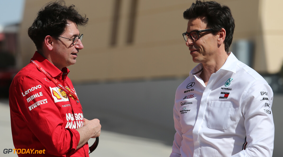 Mattia Binotto (ITA) Ferrari Team Principal and Toto Wolff (GER) Mercedes AMG F1 Shareholder and Executive Director
29.03.2019. Formula 1 World Championship, Rd 2, Bahrain Grand Prix, Sakhir, Bahrain, Practice Day
- www.xpbimages.com, EMail: requests@xpbimages.com - copy of publication required for printed pictures. Every used picture is fee-liable. (C) Copyright: Charniaux / XPB Images
Motor Racing - Formula One World Championship - Bahrain Grand Prix - Practice Day - Sakhir, Bahrain




Formel1 Formel F1 Formula 1 Formula1 GP Grand Prix one Bahrain International Circuit BIC Manama Bahrain Sakhir Friday March Portrait 29 03 3 2019